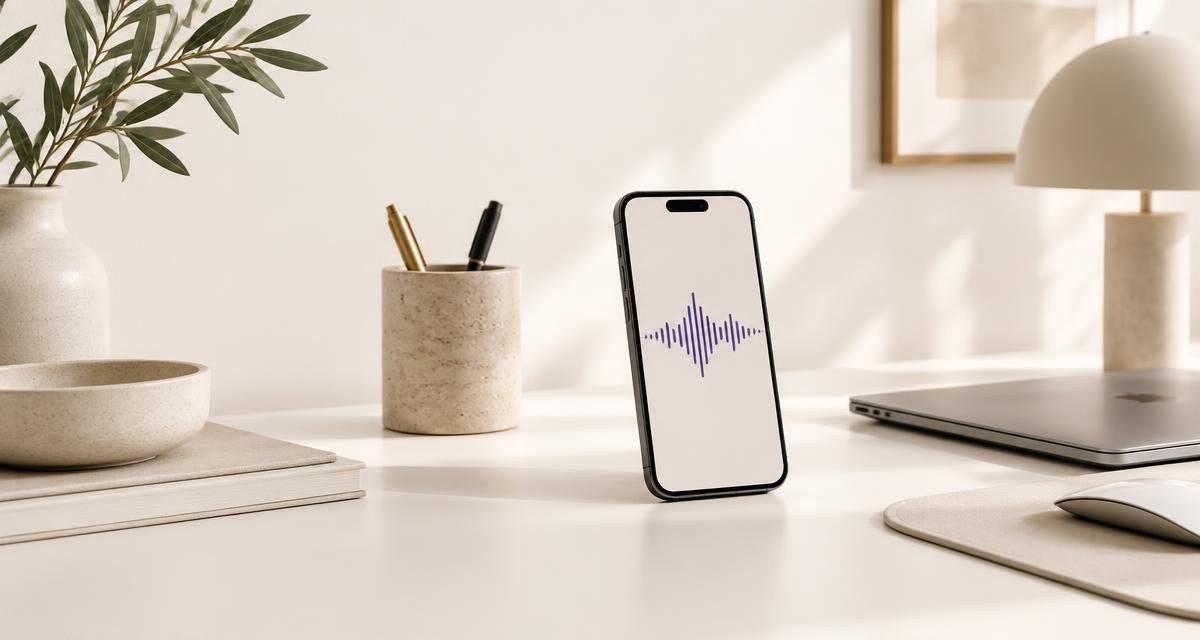 Agent vocal IA affiché sur un smartphone dans un bureau